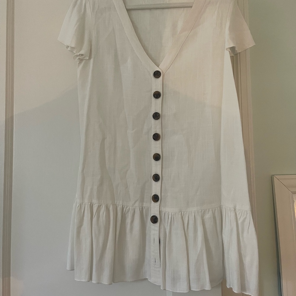 Princess Polly White Linen Button Mini Dress